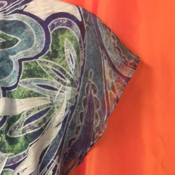 One World Women’s Tunic Top Purple/Green Embroidered V Neck with Sequins Size S - Picture 4 of 11